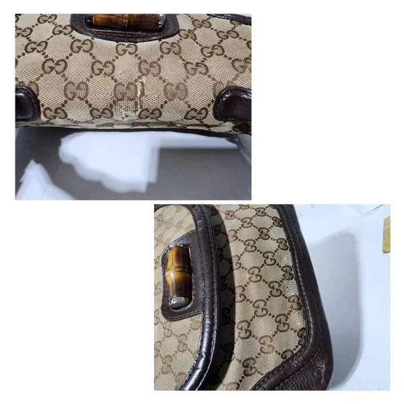 SOLD*Authentic GUCCI GG Canvas And Leather New Bamboo Top Handle Bag Beige/Brown - Picture 12 of 16